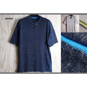 画像: アルチザン メン 春夏 カラーライン 最高級リネン100％ 天竺 半袖 クルーネック ニット カットソー/ARTISAN MEN